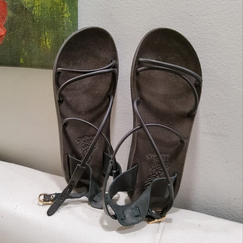 Ancient Greek Sandals black leather